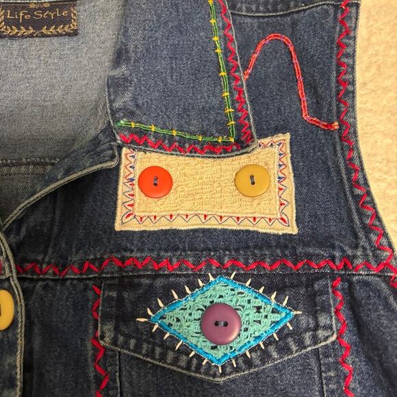 Vintage Hippie Denim Patchwork Vest Large - Picture 3 of 6